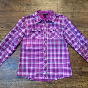 Marmot Women’s Size Large Plaid Long Sleeve Shirt Shirt in Pink and Purple